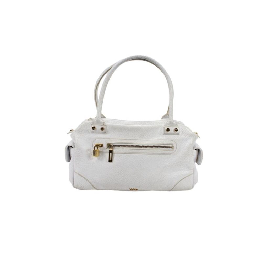 Elaine Turner Womens Textured Leather Zip Pad Lock Detail Handbag White